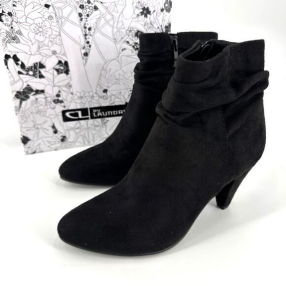 NIB CL by Chinese Laundry Nanda Womens Suede Heeled Slouchy Ankle Boots Black 6 - Picture 1 of 9